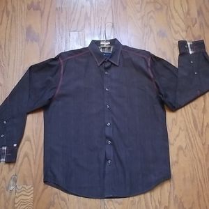 blue PRONTO UOMO BROWN BUTTON SHIRT SIZE LARGE